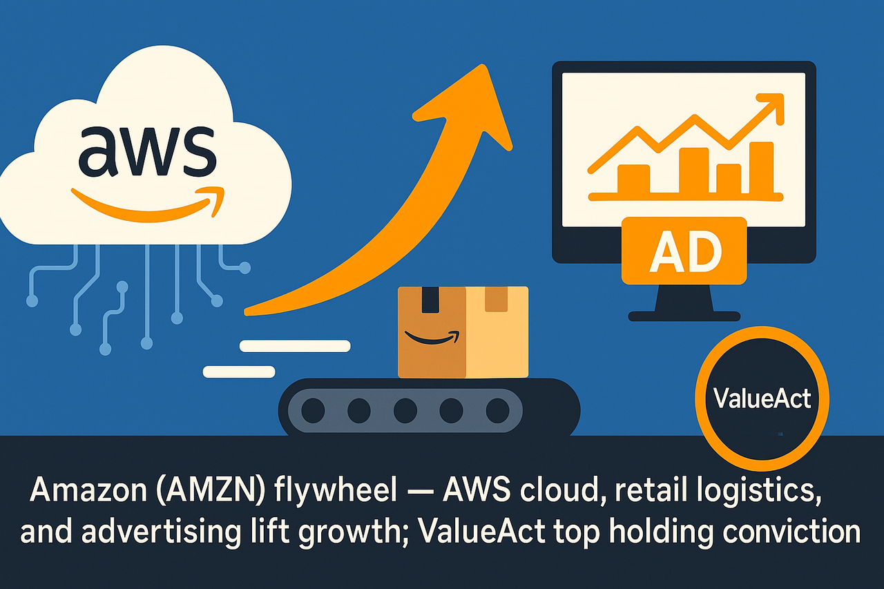Amazon (AMZN) flywheel—AWS cloud, retail logistics, and advertising lift growth; ValueAct top holding signals conviction.