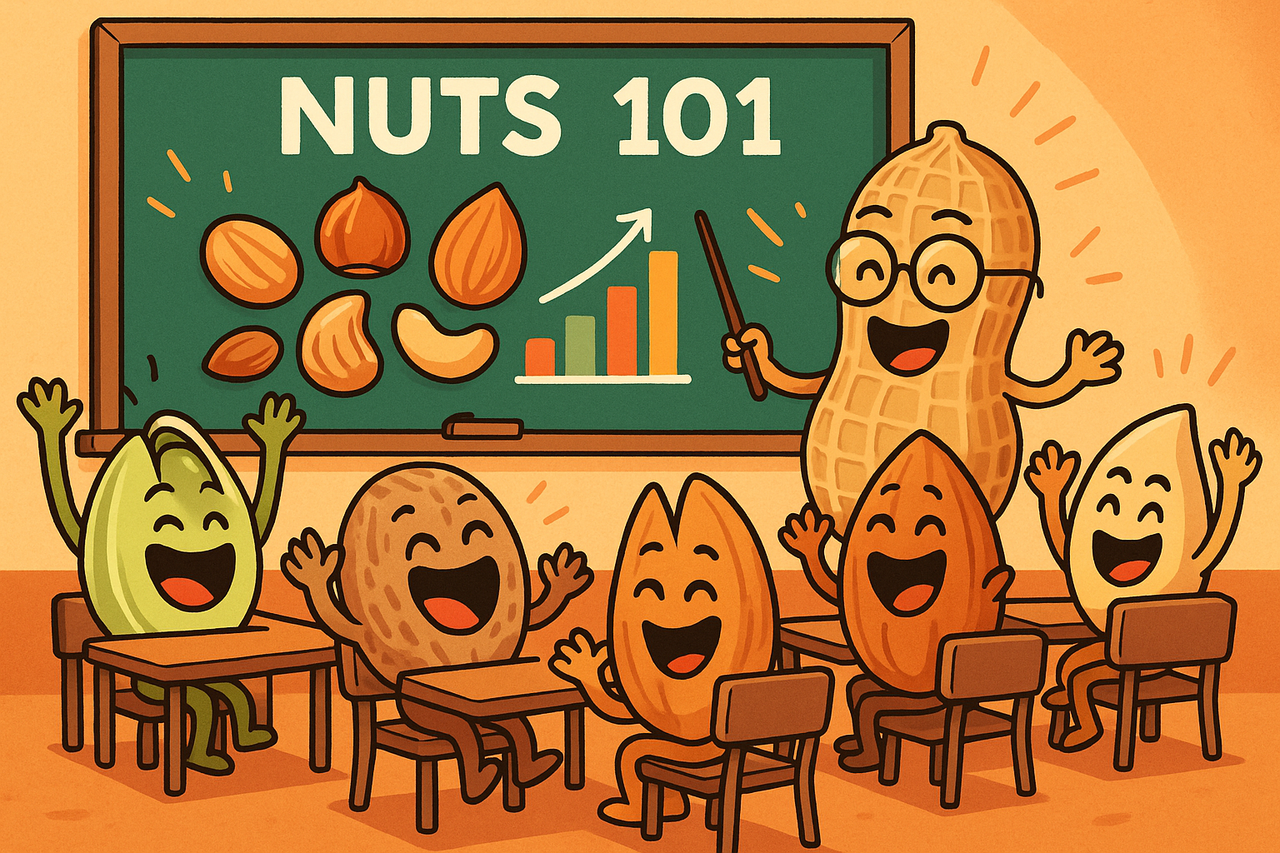Cartoon nuts in a classroom labeled