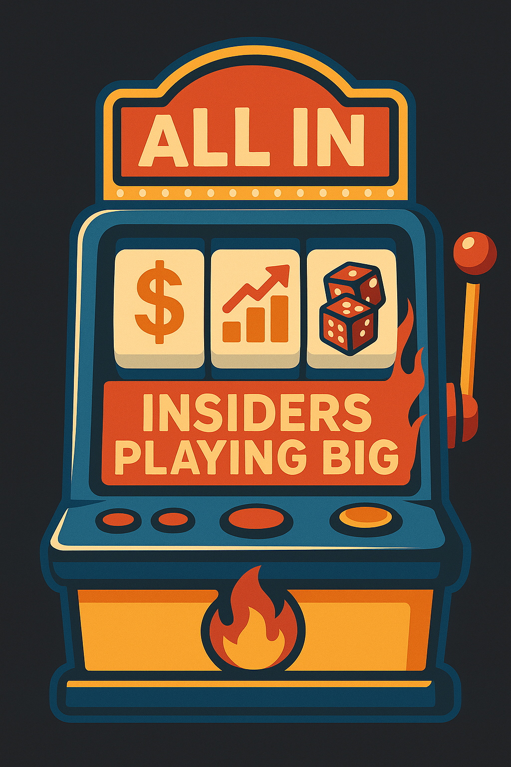 Illustration of a retro slot machine with dollar signs, stock charts, and dice on the reels, symbolizing insider buying and risk-taking at Penn Entertainment.