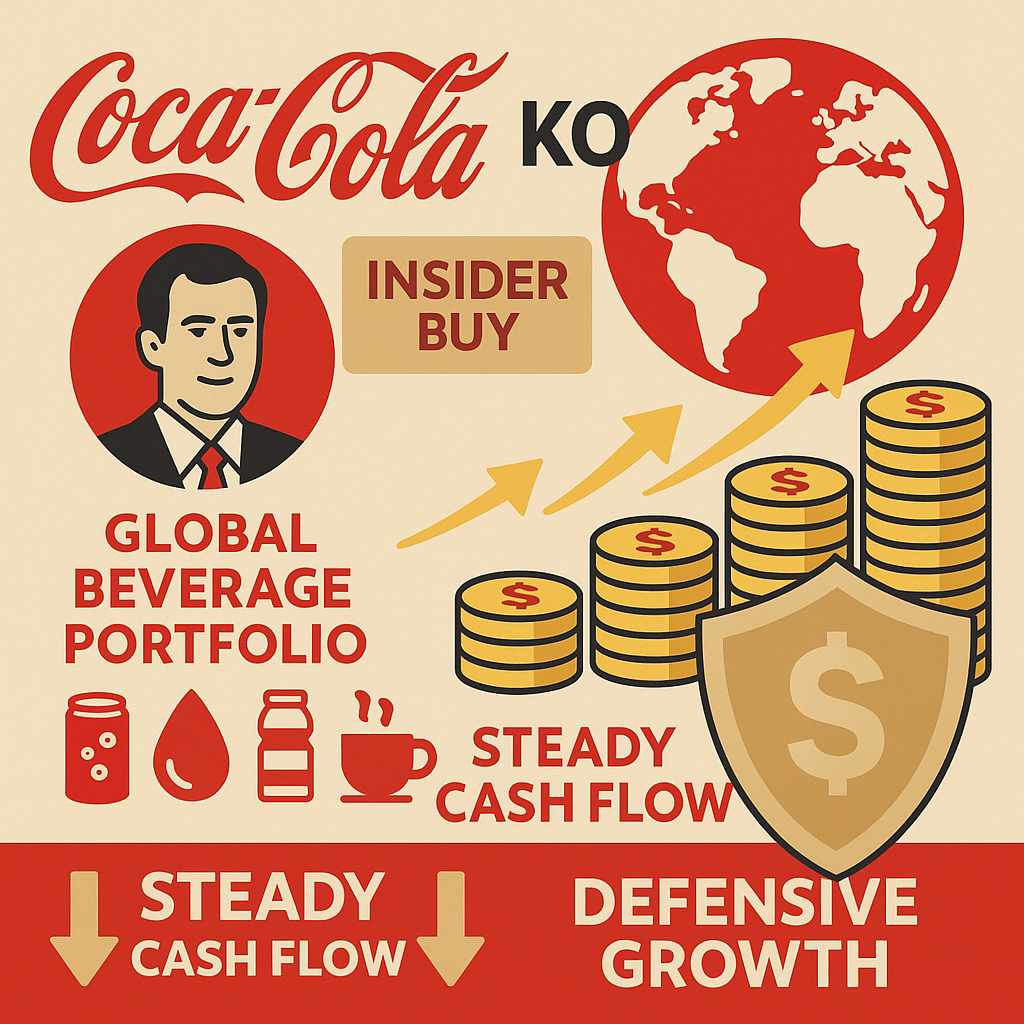 Coca-Cola (KO) director insider buy with dividend coin stack—global beverage portfolio, steady cash flow, and defensive growth.