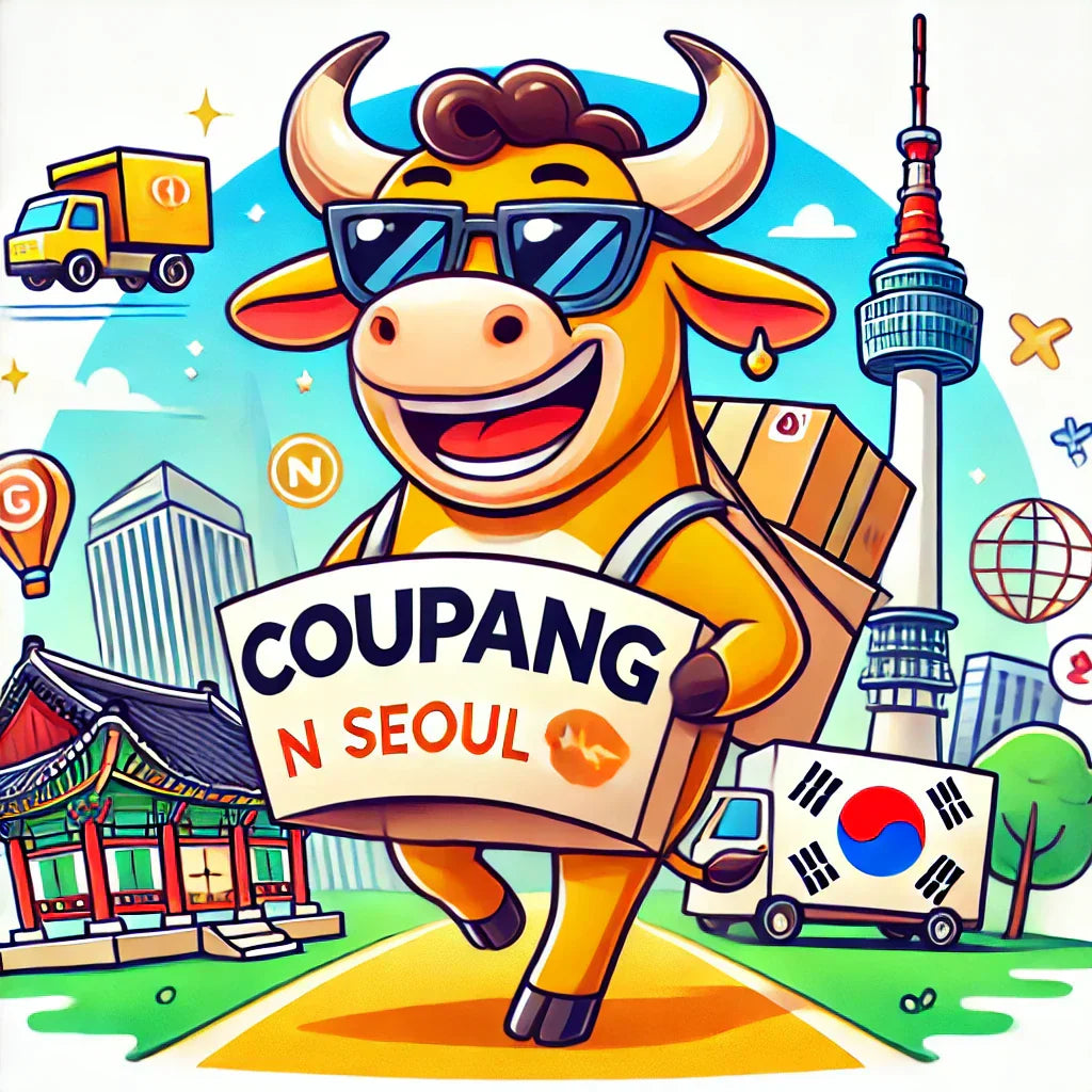 A cheerful cartoon bull wearing sunglasses, holding a banner with