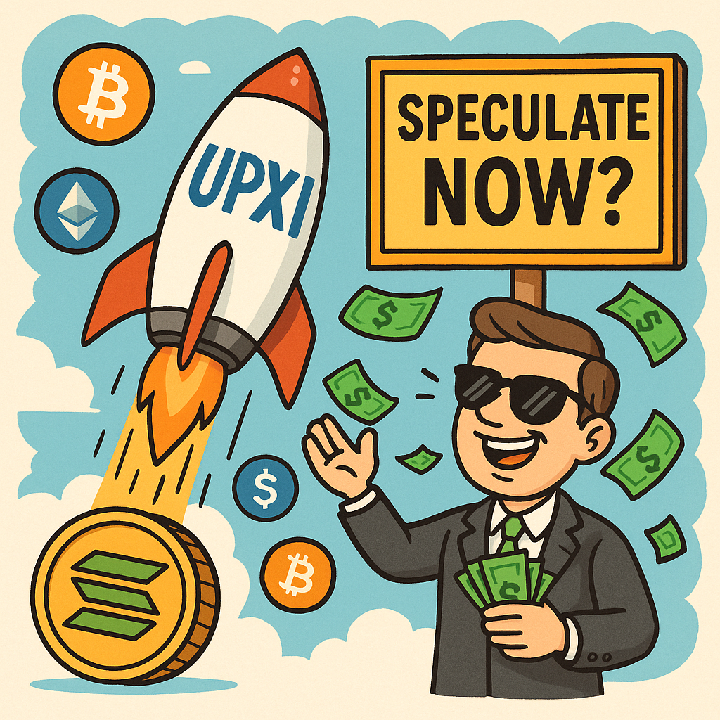 Upexi rocket launching from a Solana coin with CEO throwing money—symbolizing insider buys, crypto strategy, and stock speculation.