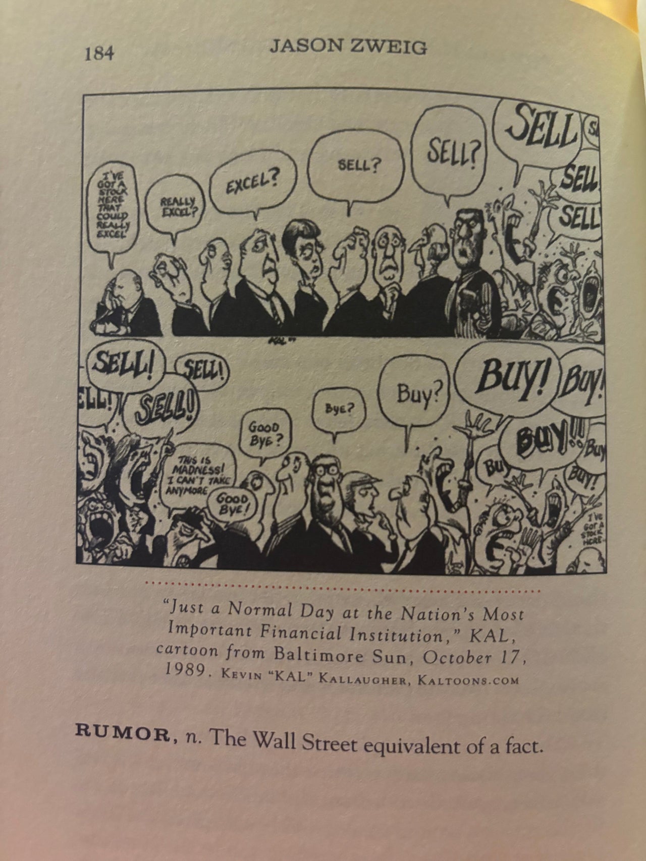 Cartoon reproduced in Jason Zweig's The Devil's Financial Dictionary, originally by Kevin 