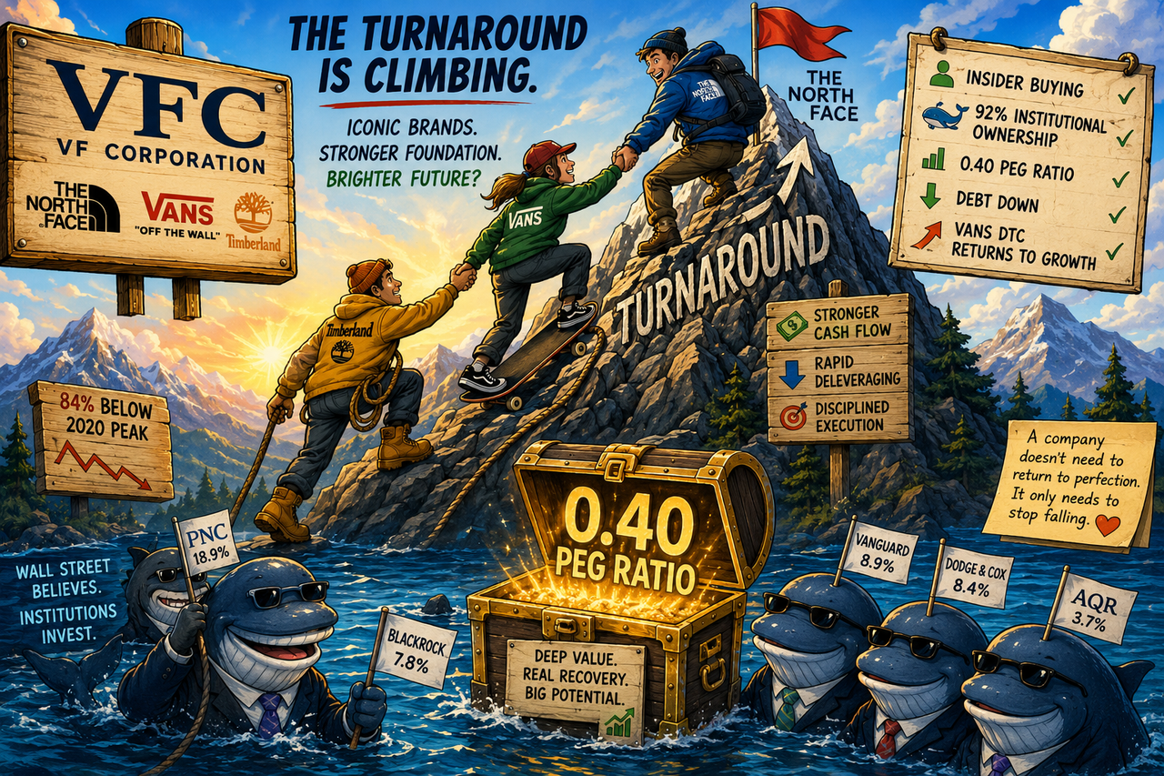 Illustration showing climbers wearing North Face gear scaling a mountain labeled 