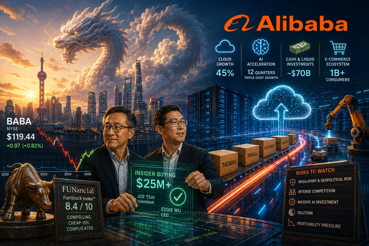 Alibaba BABA stock illustration showing AI cloud growth, executive insider buying and massive investment as the Chinese tech giant attempts a comeback.