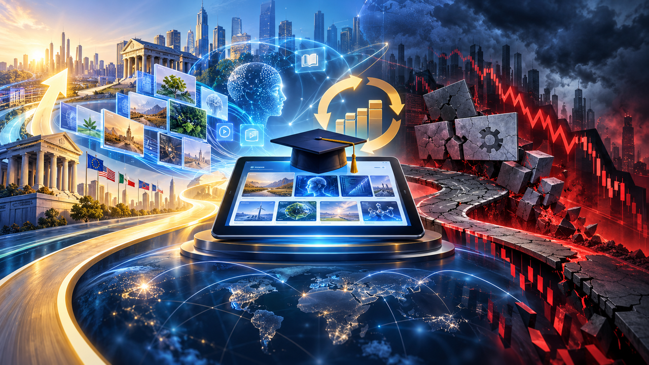 Coursera stock turnaround illustration featuring activist buying, Udemy synergies, AI learning and a $500 million share buyback.