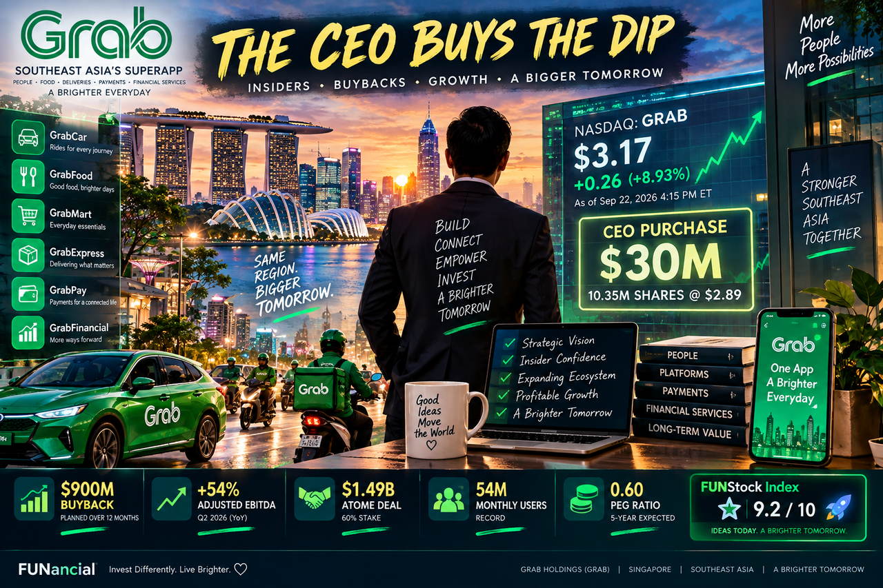 Grab Holdings GRAB superapp illustrates CEO Anthony Tan's $30M insider buy at $2.89, $900M buyback plan and $1.49B Atome fintech deal.