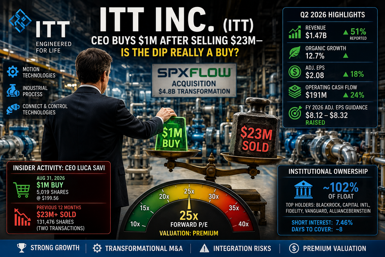 ITT industrial machinery and SPX FLOW frame a $1M CEO stock purchase against $23M in prior sales and a premium 25x forward P/E.