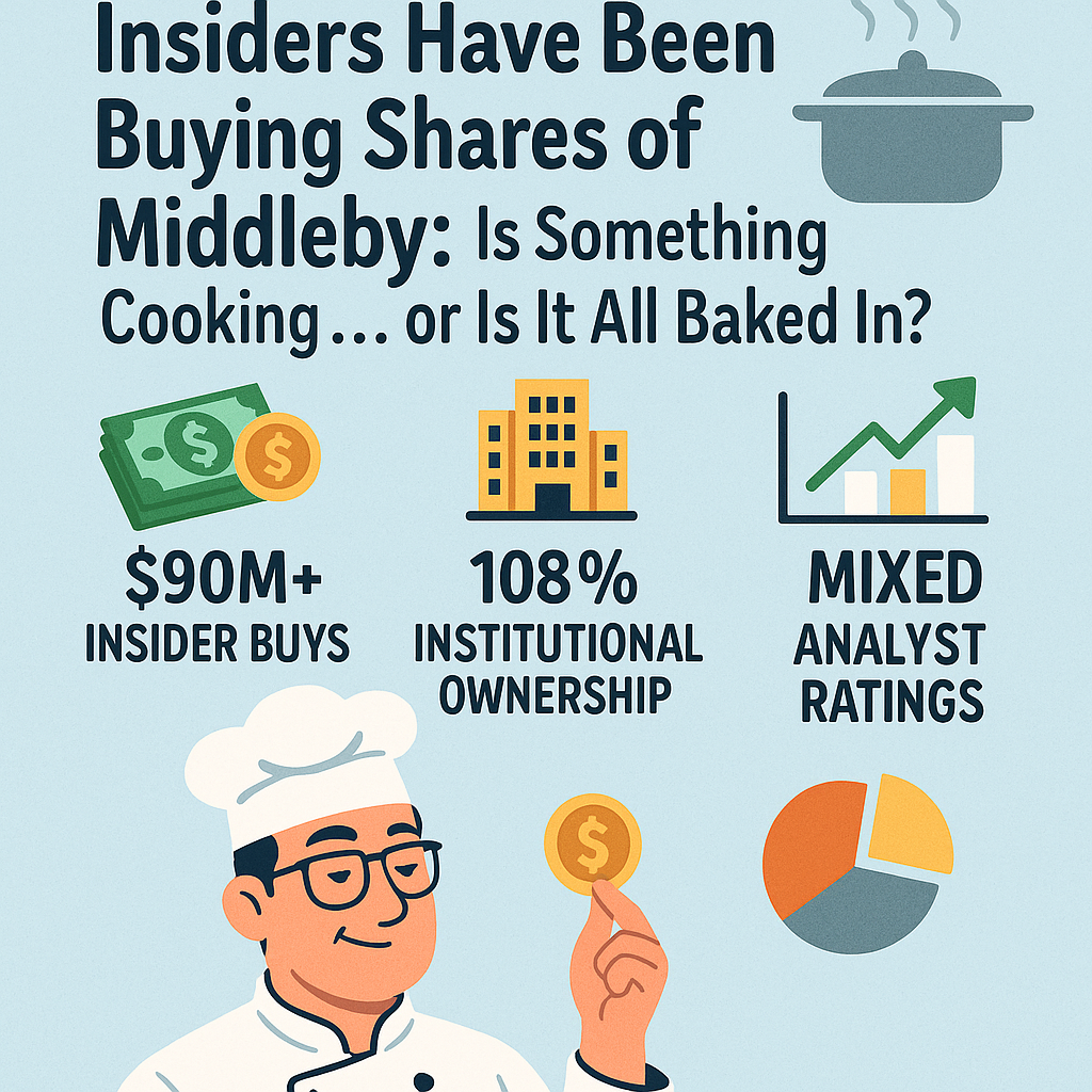 Illustration of Middleby’s commercial kitchen equipment transforming into an upward stock chart, symbolizing insider buying, institutional confidence, and long-term value creation.