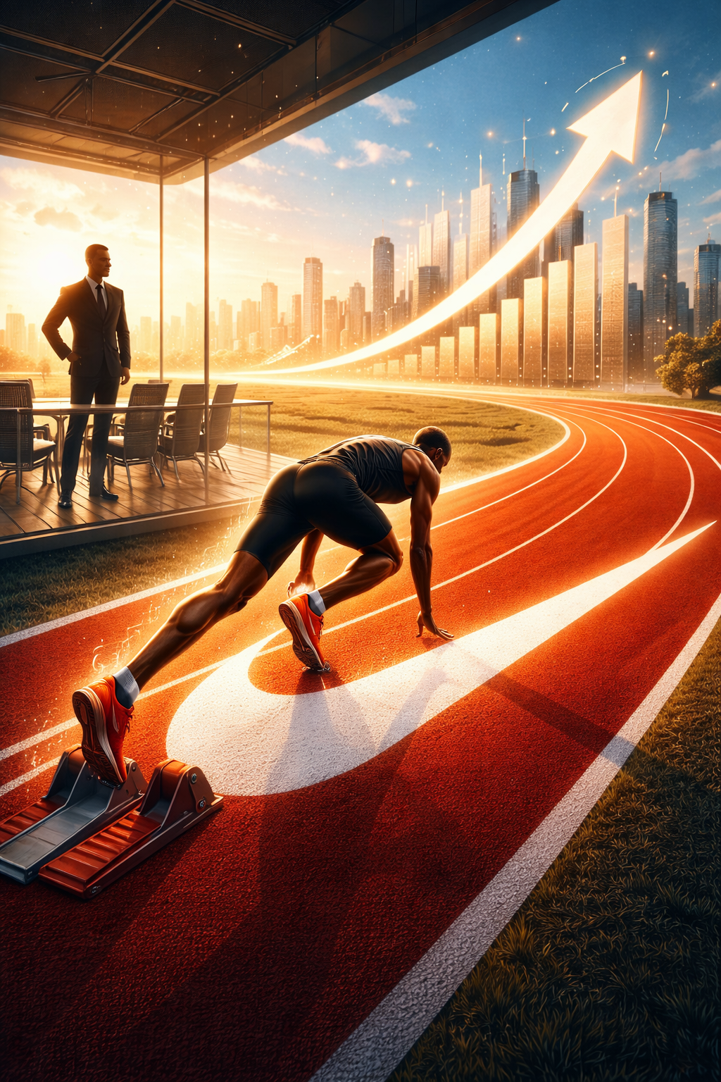 Stylized illustration of a Nike running track forming a swoosh, symbolizing a potential stock comeback after insider buying.