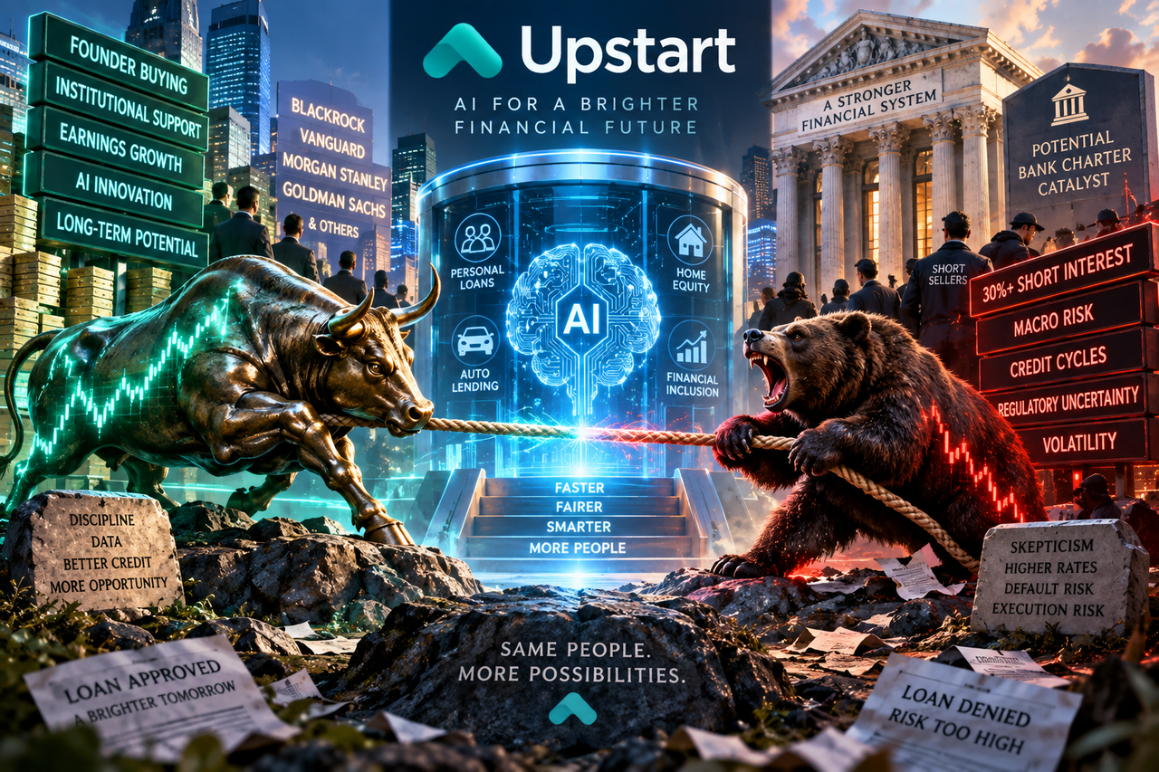 Bull and bear battle around an AI lending platform as Upstart insider buying, high short interest and a potential bank charter collide.