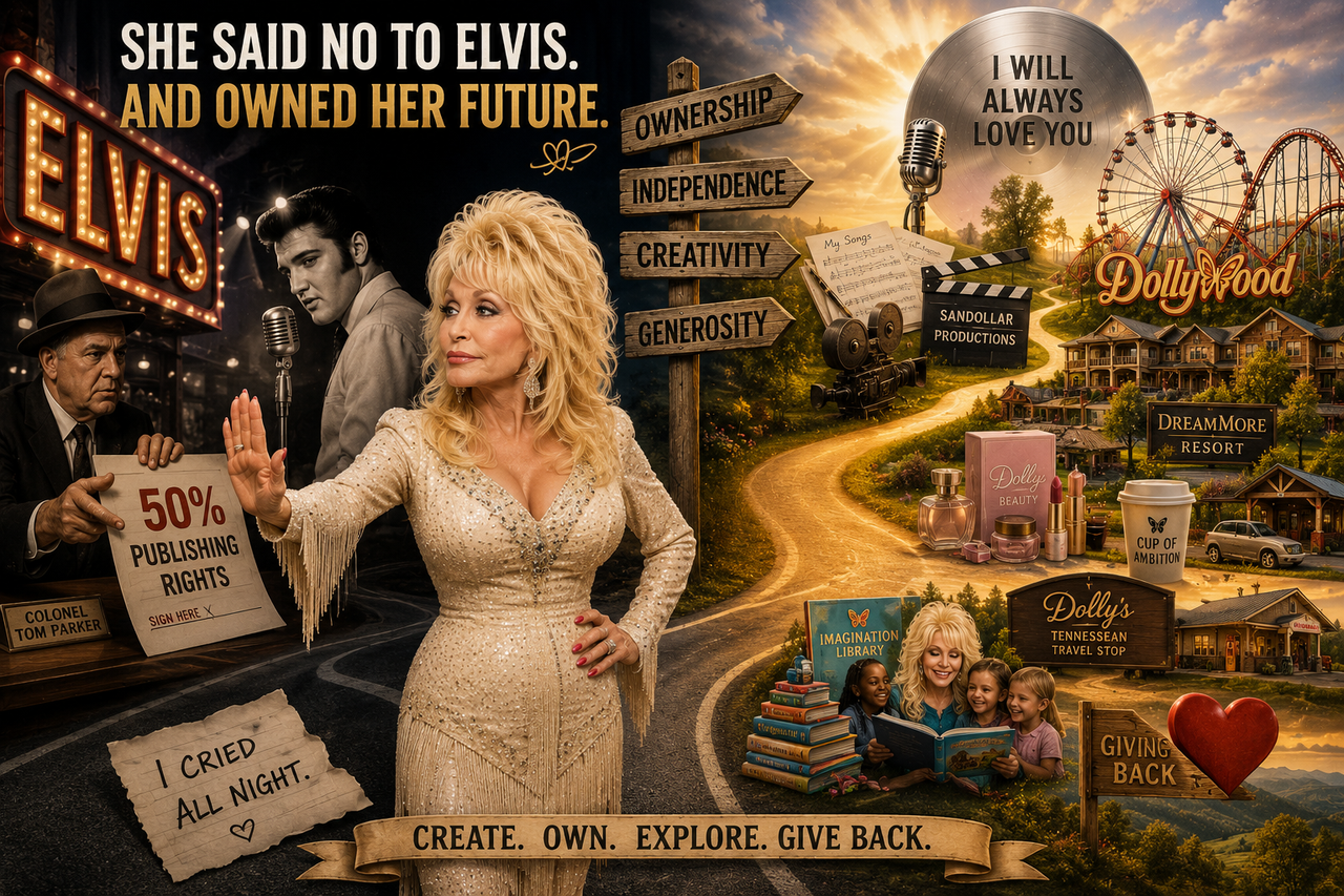 Dolly Parton declines an Elvis publishing deal as music, film, Dollywood and philanthropy illustrate her lessons on ownership and independence.